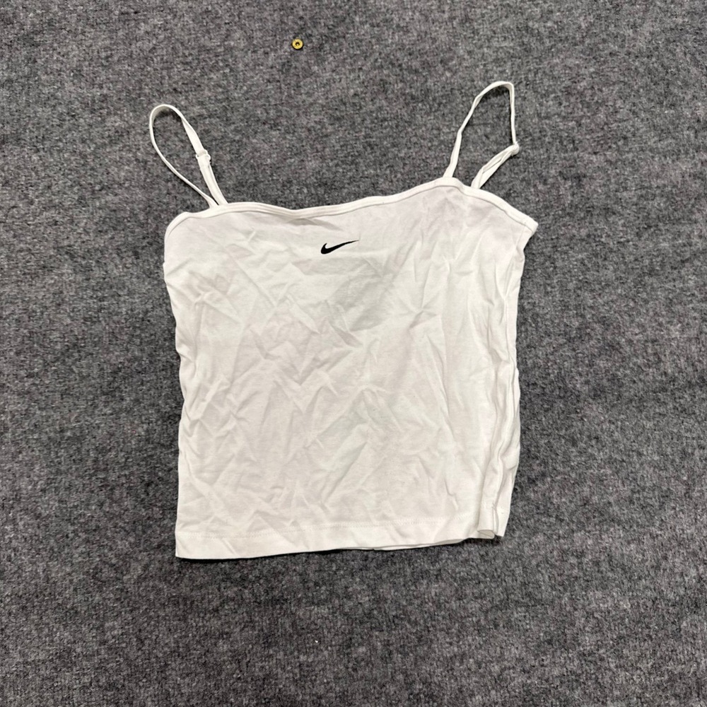 Nike Cami Tank Top Womens Size S White Viscose Blend Slim Fit Swoosh Logo Sport